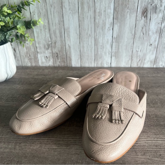 kate spade Shoes - Kate Spade Taupe Berkeley Pebbled Leather Mules Tassels Preppy Classic 10